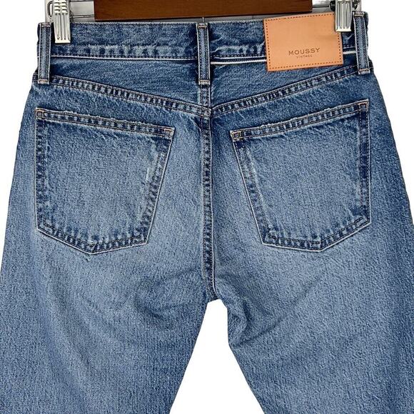 MOUSSY VISALIA DISTRESSED TAPERED BUTTON FLY JEANS IN BLUE NWT WOMEN'S SIZE 24 - Picture 6 of 16